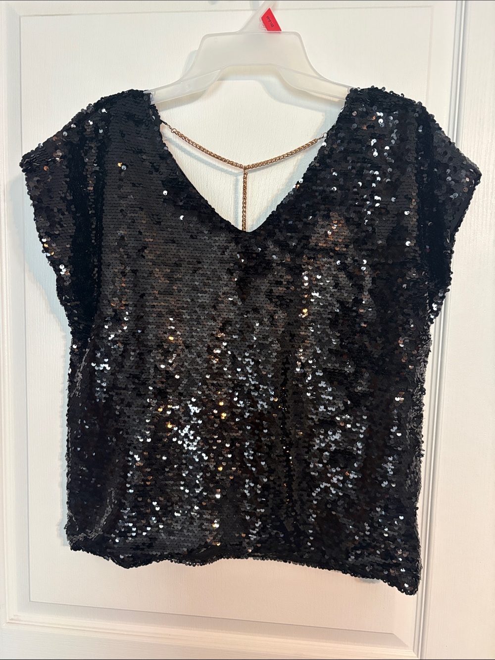 Lavish Black Sequin Short Sleeve Top